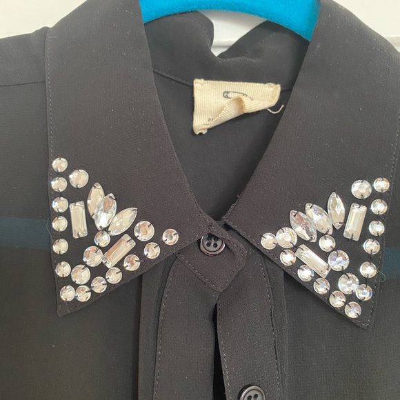 Pins and Needles Black Sheer Top with Jeweled Collar Medium - Picture 3 of 4